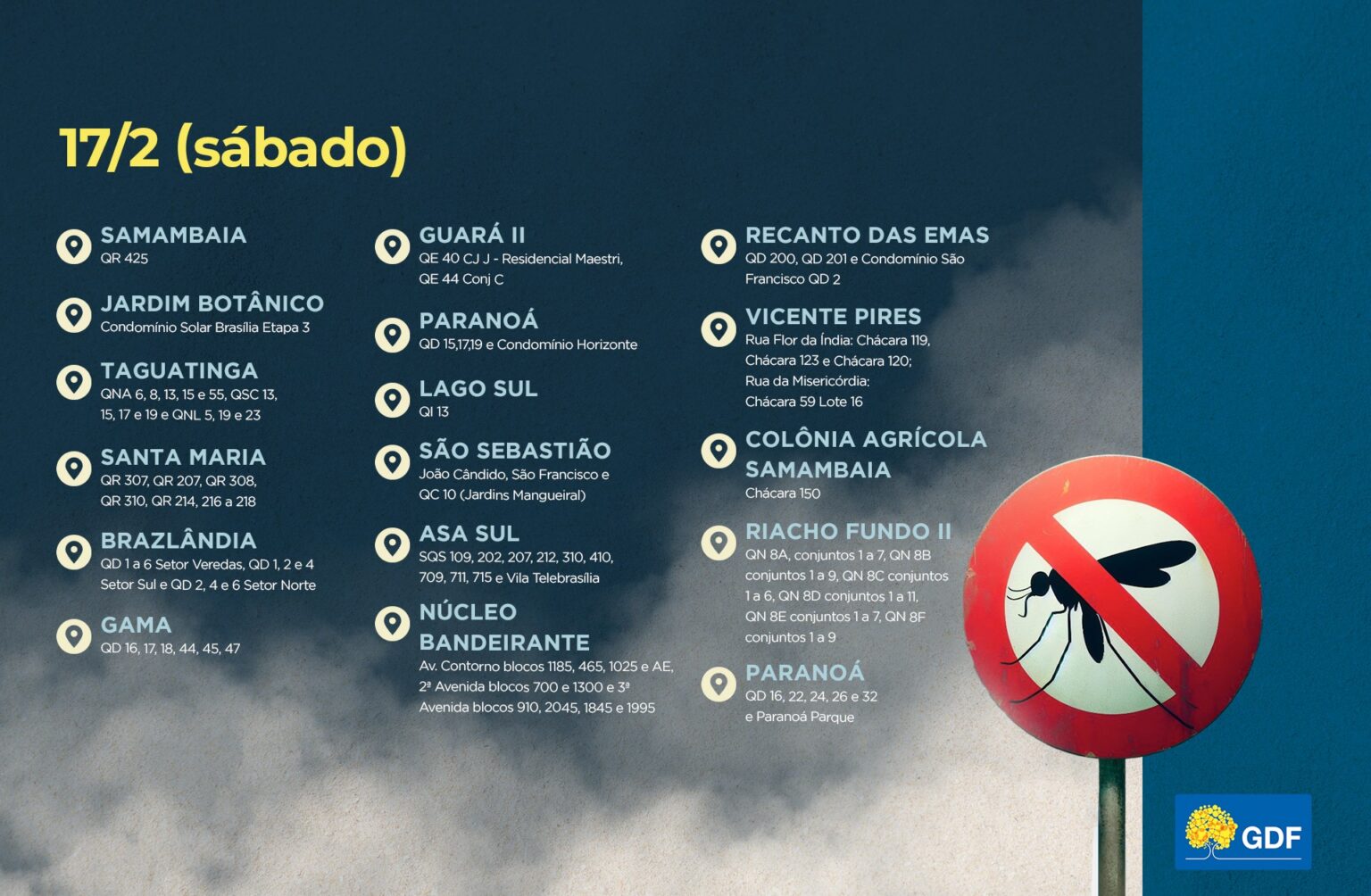 Veja a rota do fumacê neste sábado (17)