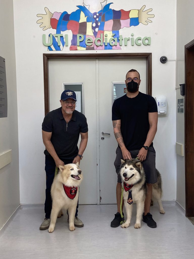 Thor e Jorge, cães da raça Malamute do Alasca, visitaram a ala de pediatria do Hospital Materno Infantil de Brasília