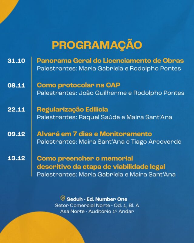 licenciamento de obras, DF, Brasília, Seduh, CAP, palestras gratuitas, arquitetura, engenharia, construção civil, projetos, obras