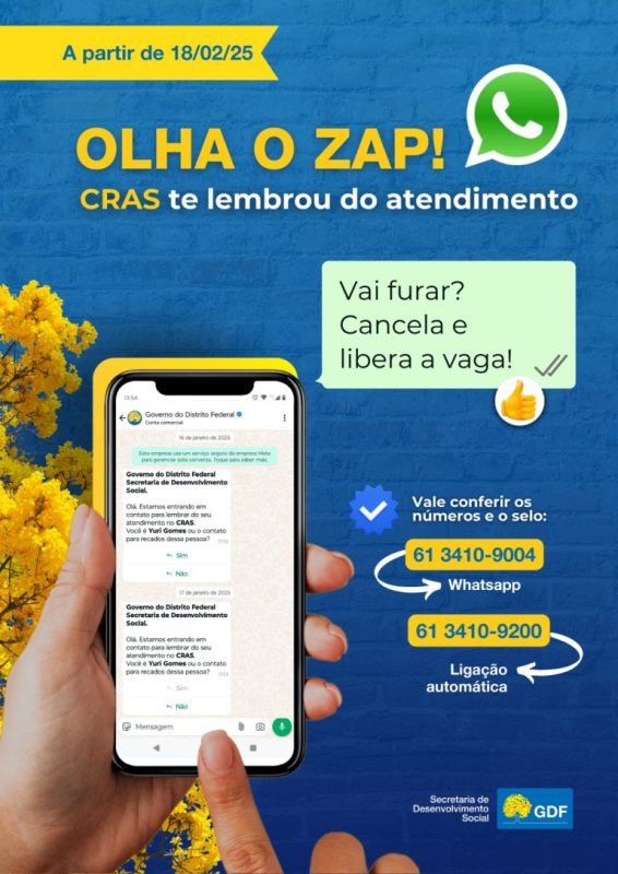 Agendamento nos Cras será confirmado pelo WhatsApp a partir do dia 18