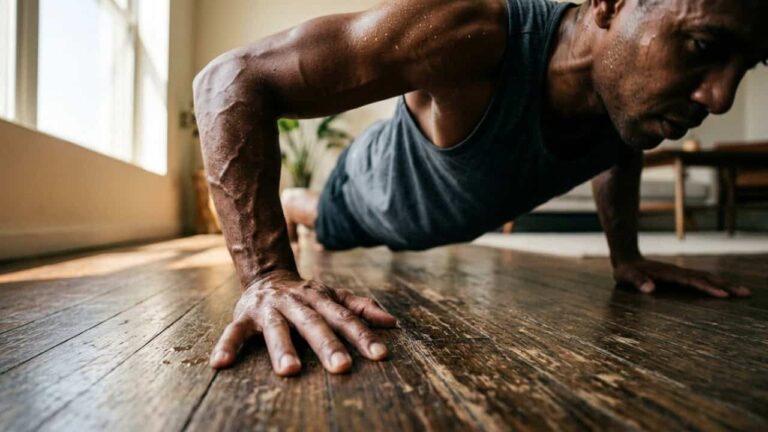 Ajustar o número de repetições é fundamental para ganhar força treinando em casa - Imagem criada por inteligência artificial (ChatGPT / Olhar Digital)