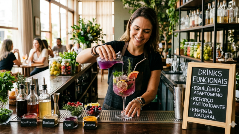 Drinks funcionais ganham espaço em cardápios focados em saúde